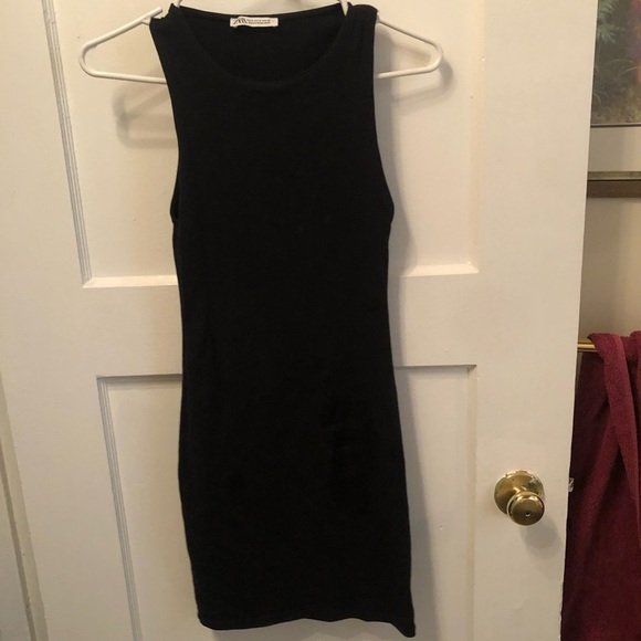 Zara Black Ribbed size small Mini Dress for casual dinners, can be dressy -used - Picture 1 of 6